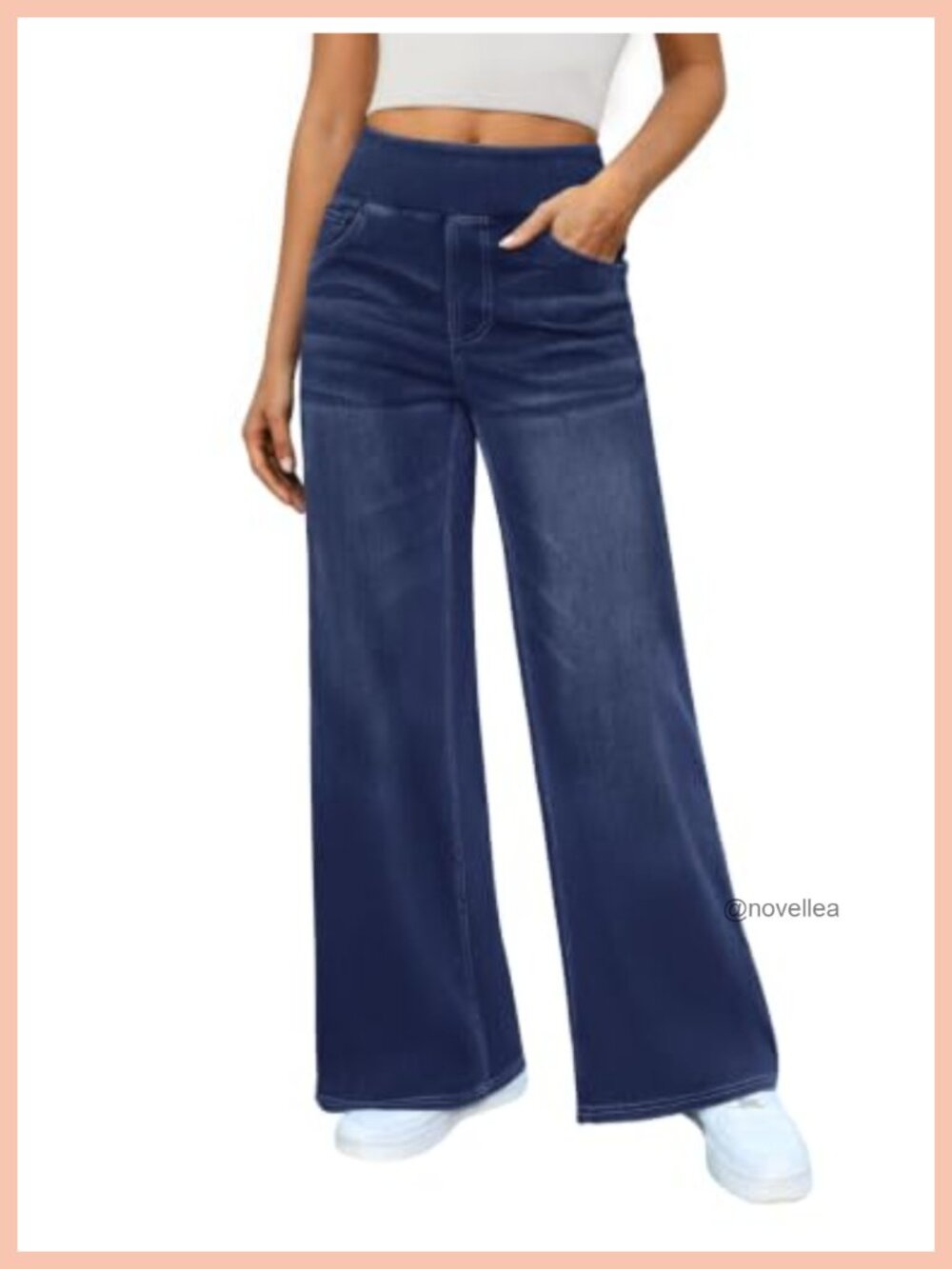 Stretchy Wide Leg Jeans High Waisted Denim Pants Pull On Elastic Waist Tummy